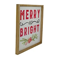 Northlight 16" Wooden Framed "Merry And Bright" Metal Christmas Tabletop Decor