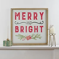Northlight 16" Wooden Framed "Merry And Bright" Metal Christmas Tabletop Decor