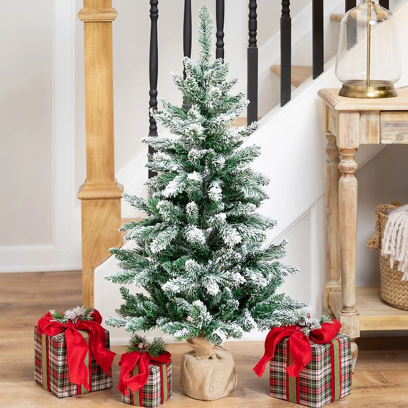 Northlight 3ft Frosted Pine In Burlap Base 3 1/2 Foot Pine Christmas Tree
