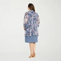 R & M Richards Womens Plus Leaf Jacket Dress With Removable Necklace