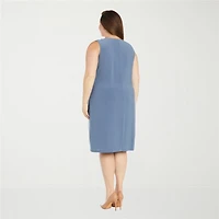 R & M Richards Womens Plus Leaf Jacket Dress With Removable Necklace