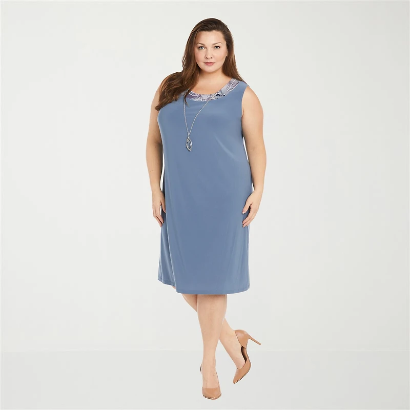 R & M Richards Womens Plus Leaf Jacket Dress With Removable Necklace