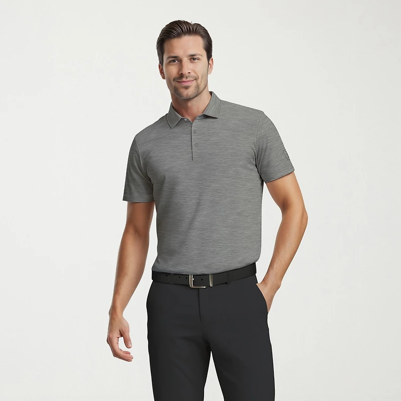 PGA TOUR Airflux Heathered Mens Short Sleeve Polo Shirt