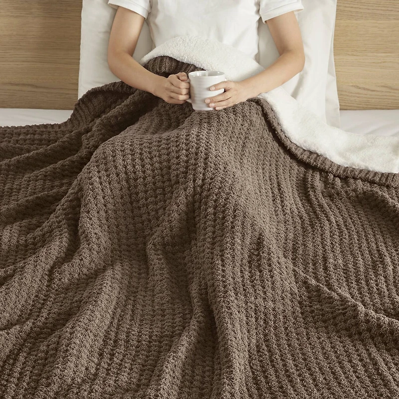 Madison Park Eden Waffle Knit Chenille Throw