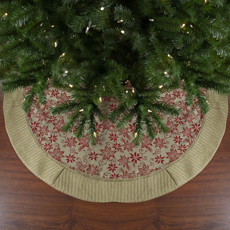 Northlight 48" Rustic Burlap Poinsettia Indoor Tree Skirt