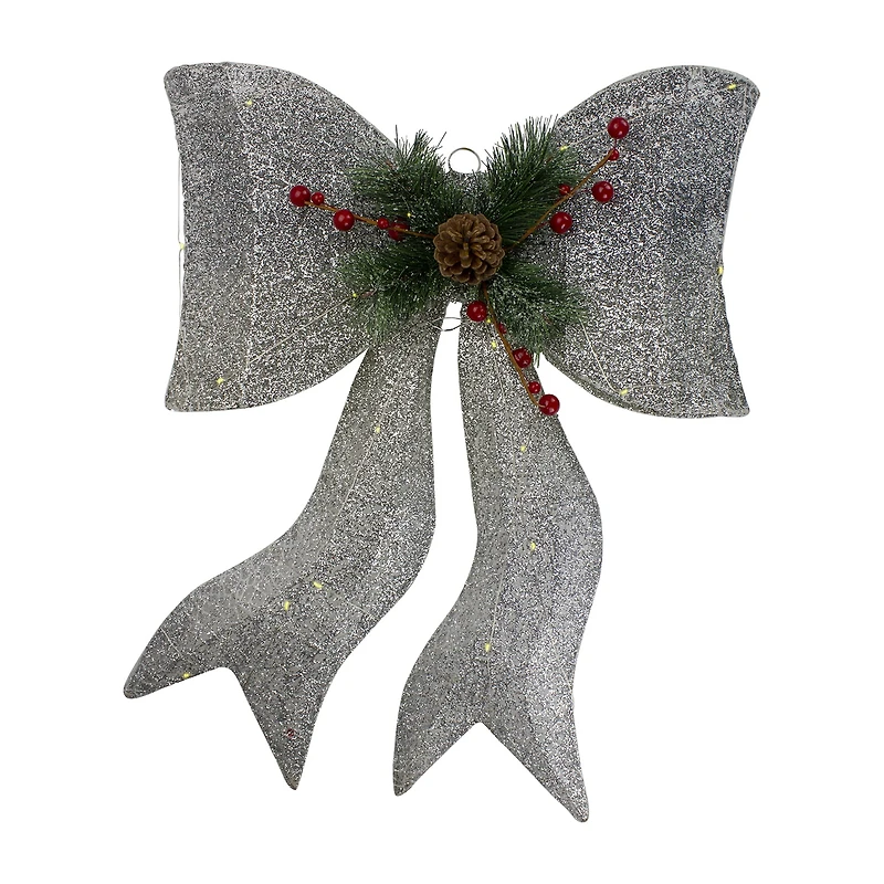 Northlight 22" Led Gradient Mesh Bow Silver Finish Warm White Christmas Yard Art