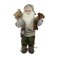 Northlight 2ft Standing Santa With Plush Bear And Lantern Christmas Figurine