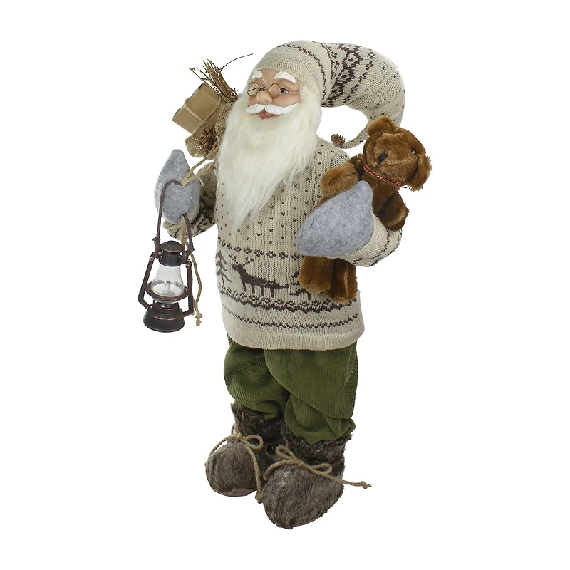 Northlight 2ft Standing Santa With Plush Bear And Lantern Christmas Figurine