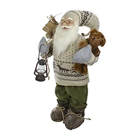 Northlight 2ft Standing Santa With Plush Bear And Lantern Christmas Figurine