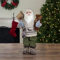 Northlight 2ft Standing Santa With Plush Bear And Lantern Christmas Figurine