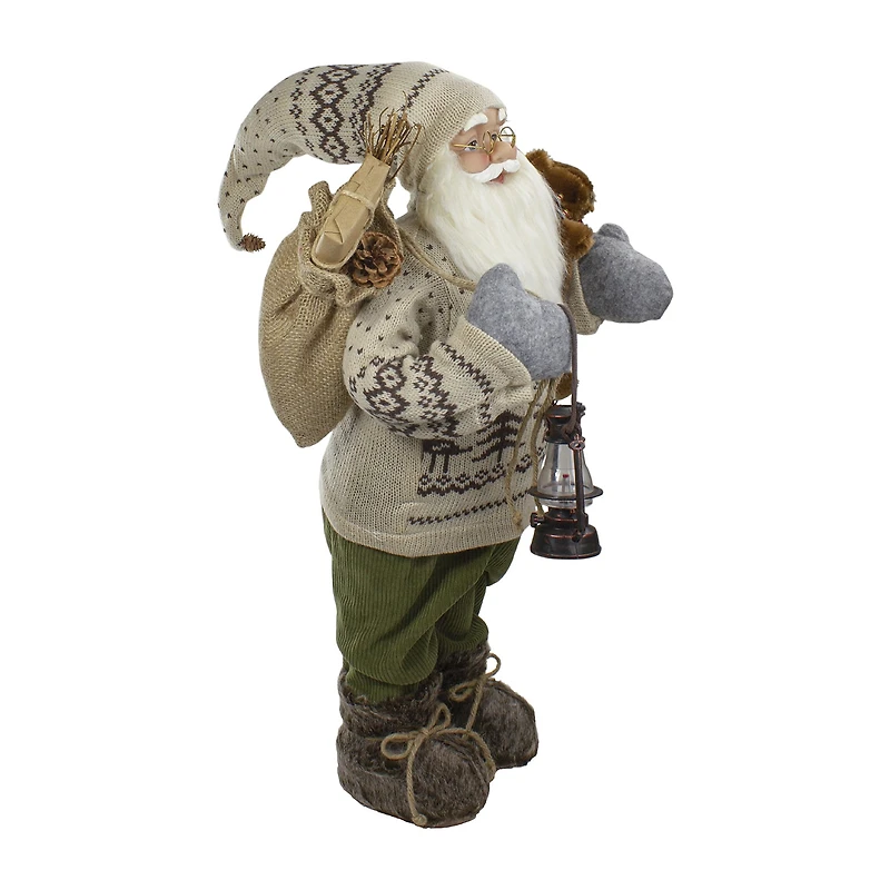 Northlight 2ft Standing Santa With Plush Bear And Lantern Christmas Figurine