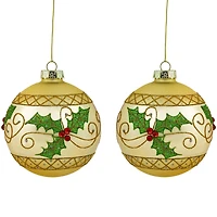 Northlight 4" Glittered Holly And Berries Glass Ball Christmas Ornament