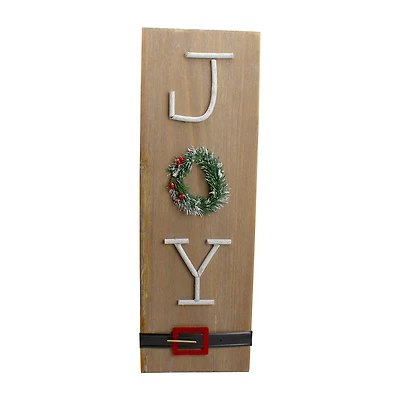 Northlight 24" Vertical Wooden Joy With Santafts Belt Wood Wall Art