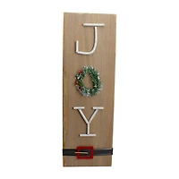 Northlight 24" Vertical Wooden Joy With Santafts Belt Wood Wall Art
