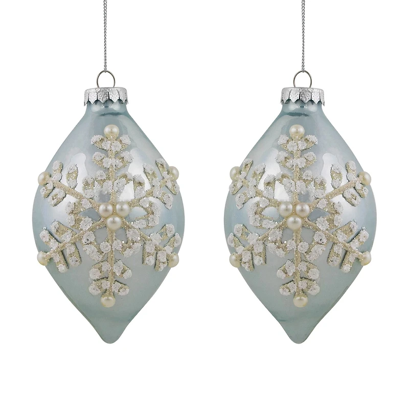 Northlight 5" Shiny Artic Textured Snowflakes Finial Glass Christmas Ornament