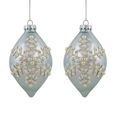 Northlight 5" Shiny Artic Textured Snowflakes Finial Glass Christmas Ornament