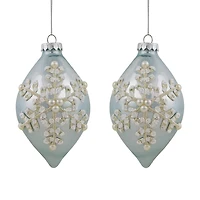 Northlight 5" Shiny Artic Textured Snowflakes Finial Glass Christmas Ornament