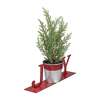 Northlight 10" Potted Faux Pine In Metal "Joy" Planter Christmas Tabletop Decor