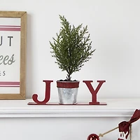 Northlight 10" Potted Faux Pine In Metal "Joy" Planter Christmas Tabletop Decor