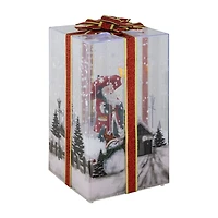 Northlight 12" Musical Santa Lighted Snowing Gift Box With Ribbon Christmas Snow Globe