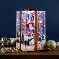 Northlight 12" Musical Santa Lighted Snowing Gift Box With Ribbon Christmas Snow Globe
