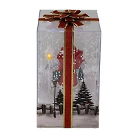 Northlight 12" Musical Santa Lighted Snowing Gift Box With Ribbon Christmas Snow Globe