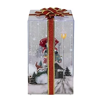 Northlight 12" Musical Santa Lighted Snowing Gift Box With Ribbon Christmas Snow Globe