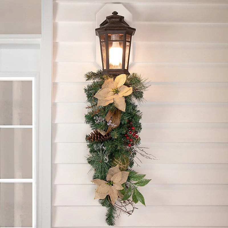 Northlight 28" Mixed Pine Berry And Poinsettia Swag