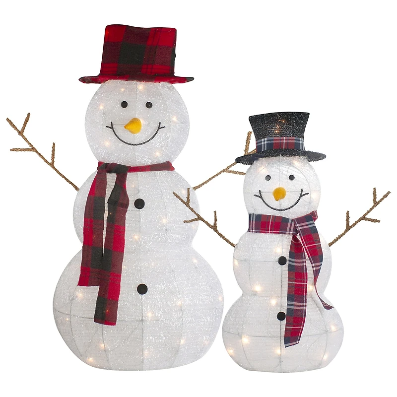 Northlight Lighted Tinsel Snowmen Family Christmas Yard Art