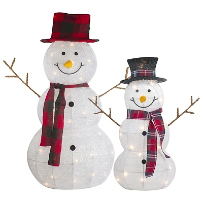 Northlight Lighted Tinsel Snowmen Family Christmas Yard Art