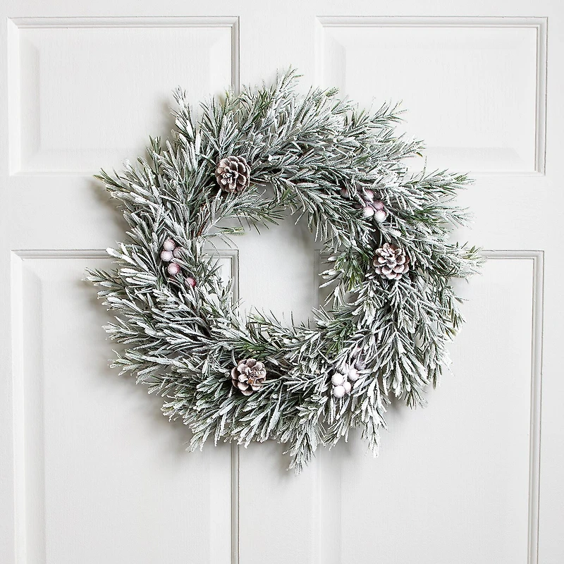 Northlight 20" Pine Cones And Berries Flocked Rosemary Wreath
