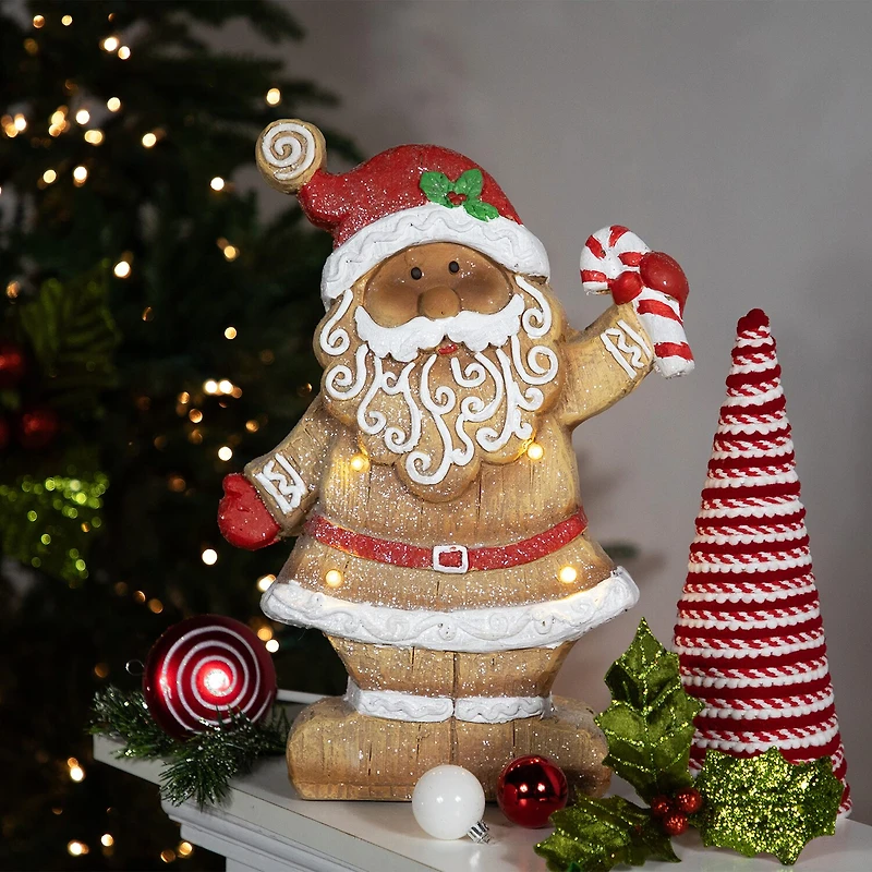 Northlight 15" Led Lighted Gingerbread Santa With Candy Cane Christmas Figurine