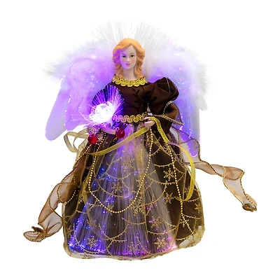 Northlight 12" Brown Color Changing Fiber Optic Angel Christmas Tree Topper