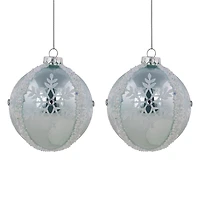 Northlight 4" Glitter Snowflakes Beaded Glass Ball Christmas Ornament