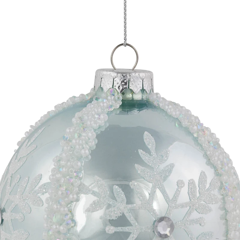 Northlight 4" Glitter Snowflakes Beaded Glass Ball Christmas Ornament