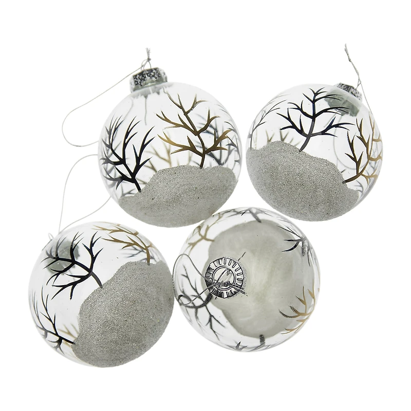 Northlight 3" 4ct Winter Forest Glass Ball Christmas Ornament