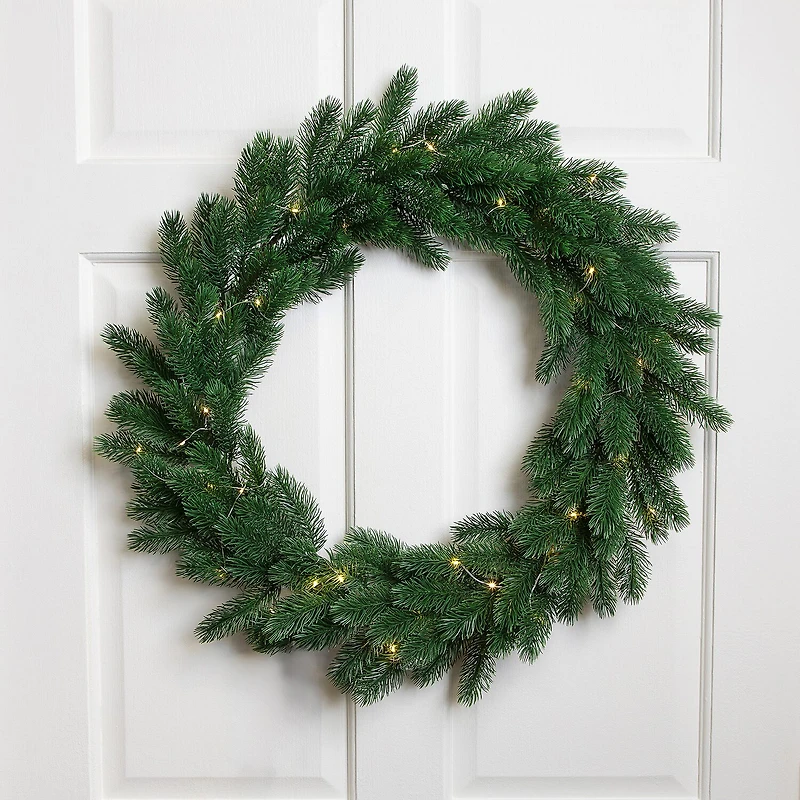 Northlight 24" Pre Lit Battery Operated Lush Pine Wreath