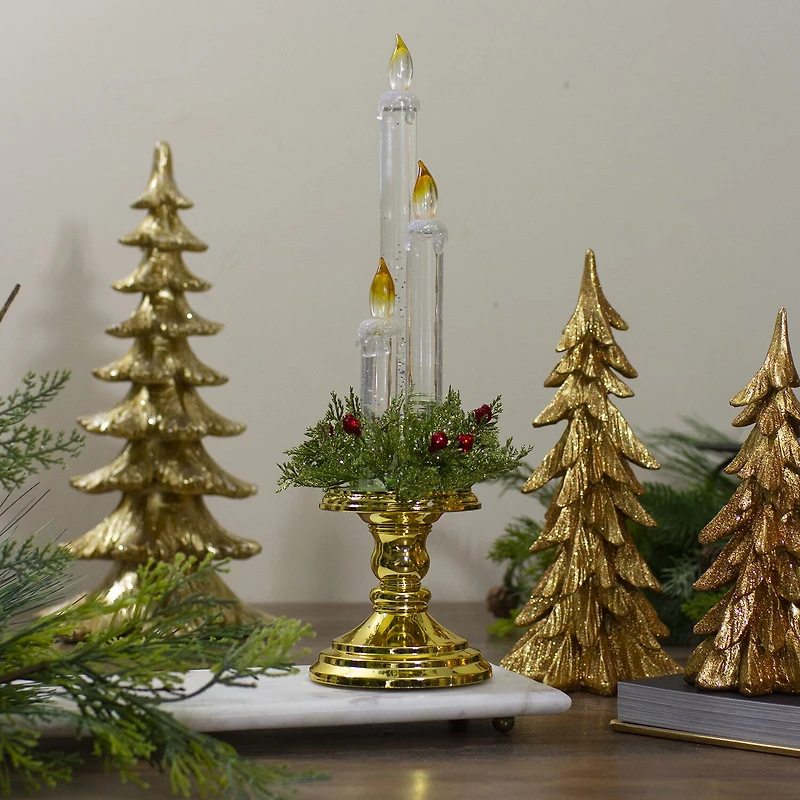Northlight 15" Lighted Water Candle With Foliage And Berries Flameless Candle