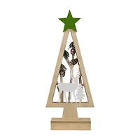 Northlight 15" Lighted Wooden Tree With Star And Reindeer Woodland Scene 1 Foot Christmas Tree