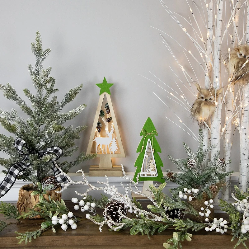 Northlight 15" Lighted Wooden Tree With Star And Reindeer Woodland Scene 1 Foot Christmas Tree