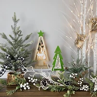 Northlight 15" Lighted Wooden Tree With Star And Reindeer Woodland Scene 1 Foot Christmas Tree