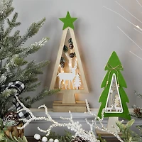 Northlight 15" Lighted Wooden Tree With Star And Reindeer Woodland Scene 1 Foot Christmas Tree
