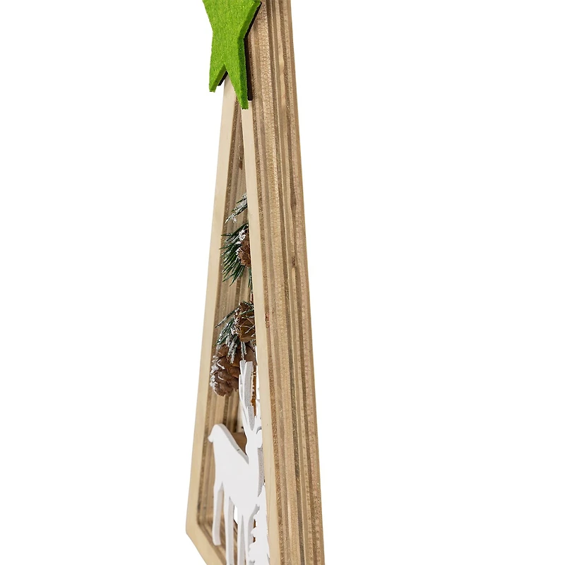 Northlight 15" Lighted Wooden Tree With Star And Reindeer Woodland Scene 1 Foot Christmas Tree