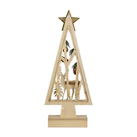 Northlight 15" Lighted Wooden Tree With Star And Reindeer Woodland Scene 1 Foot Christmas Tree