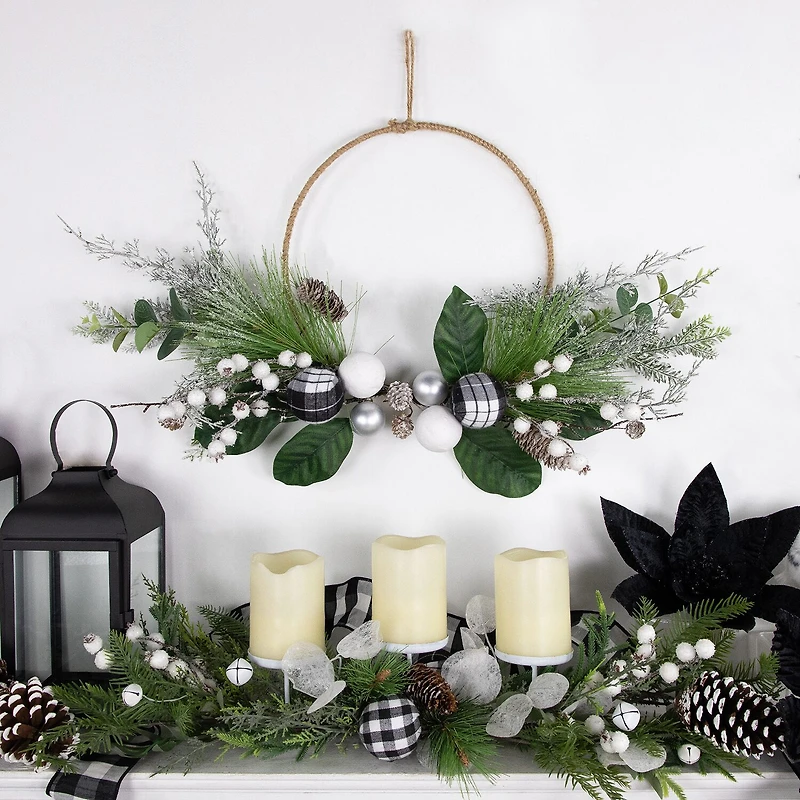 Northlight 18" Real Touch™️ Winter Greenery With Pinecones Artificial Wreath