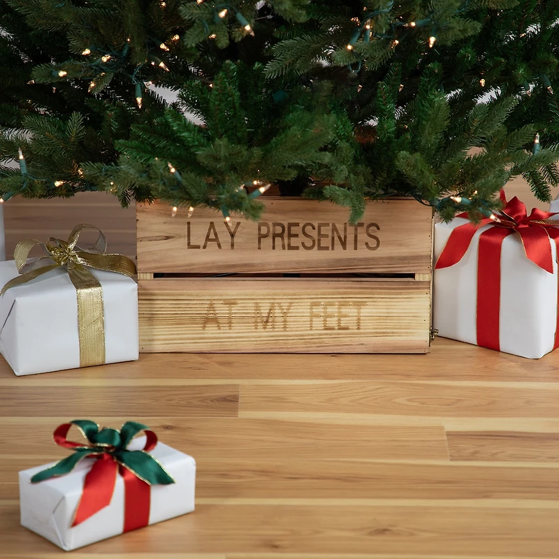 Northlight 18" Wood Crate "Lay Presents At My Feet" Christmas Tree Collar
