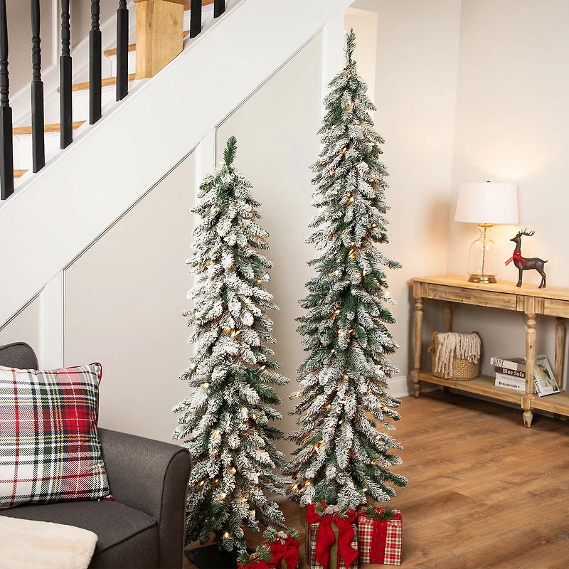 Northlight 6ft Pre Lit Pencil Flocked Alpine 6 Foot Flocked Pine Christmas Tree