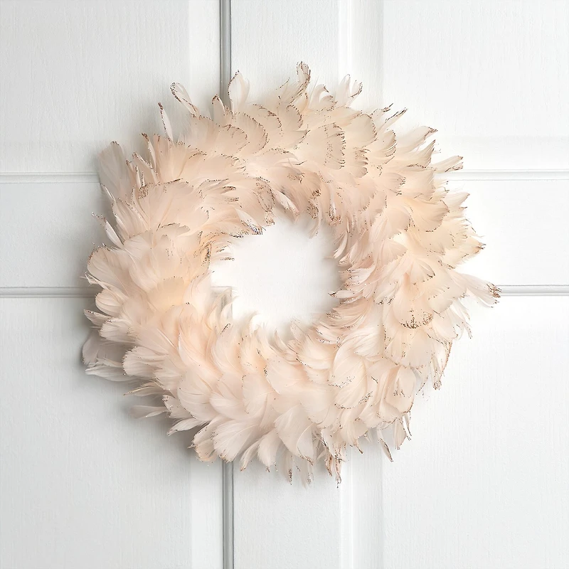 Northlight 15" Glittered Feathers Wreath