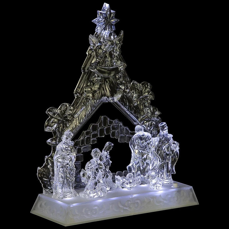 Northlight 11" Led Lighted Nativity Scene In Stable Acrylic Lighted Nativity Set