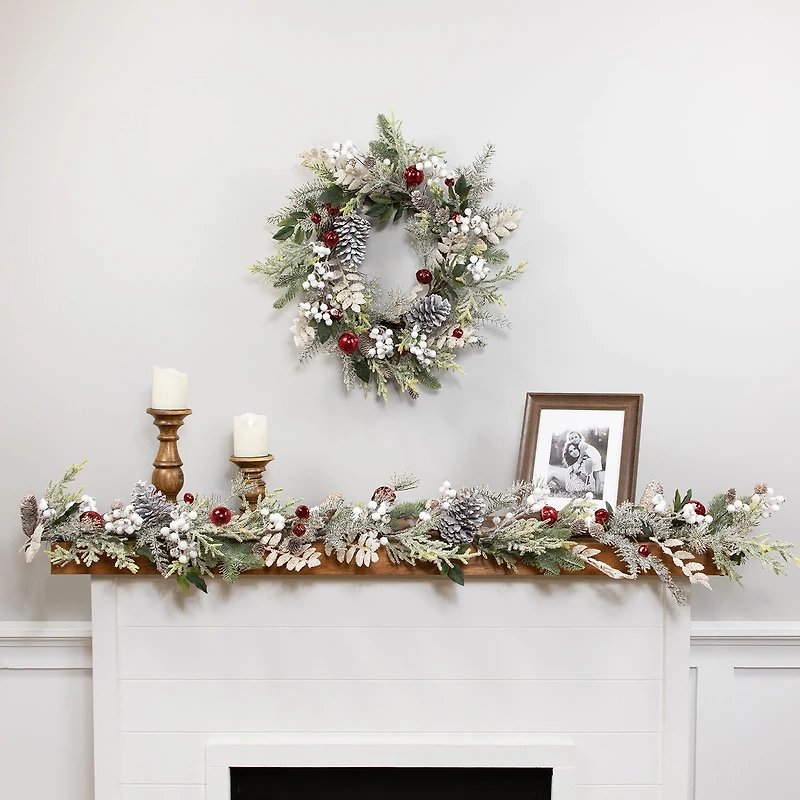 Northlight 6ft Frosted Pinecones And Berries Artificial Christmas Indoor Garland